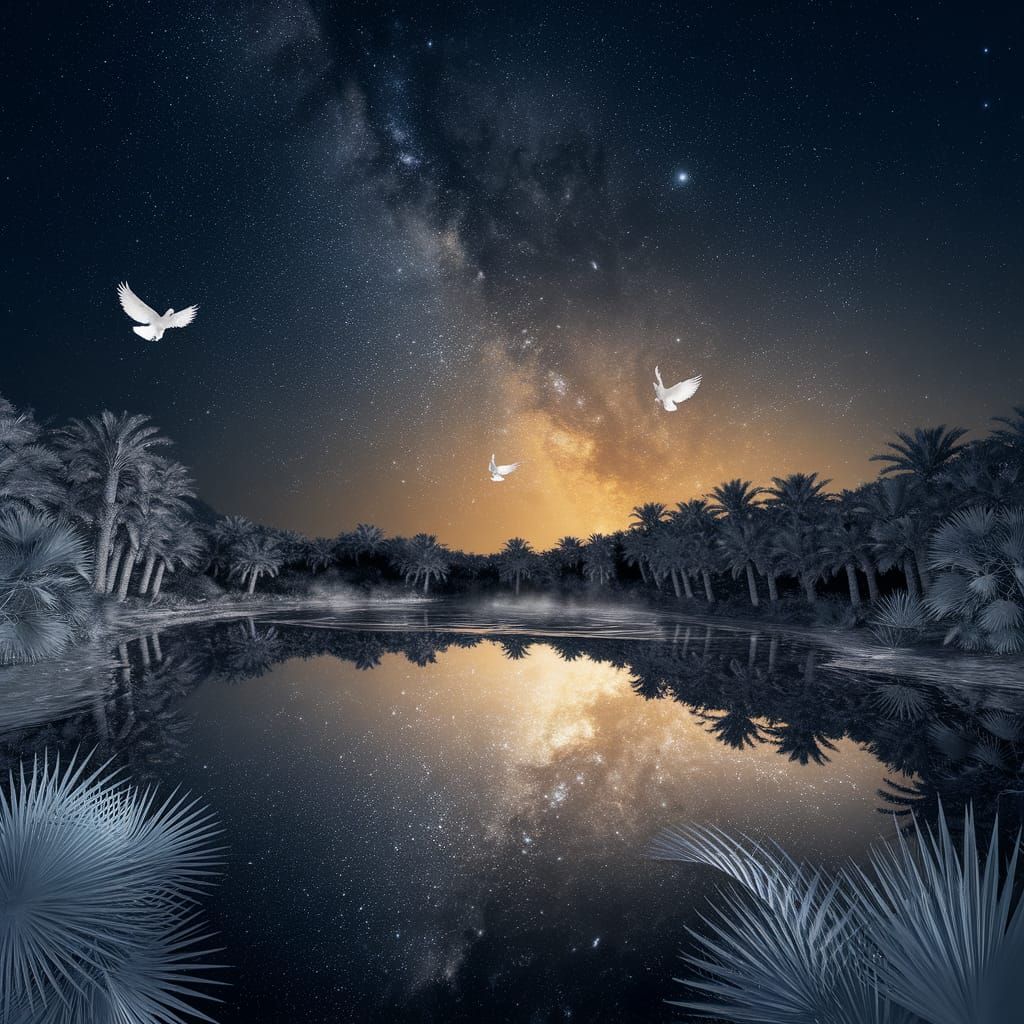 Fantastical Nightscape with Quicksilver Lake and Starlight