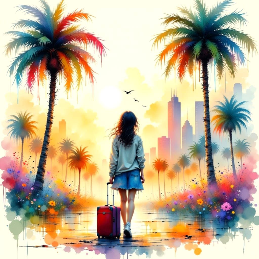 Los Angeles Palm Trees: Impressionistic Wet Ink Sketch