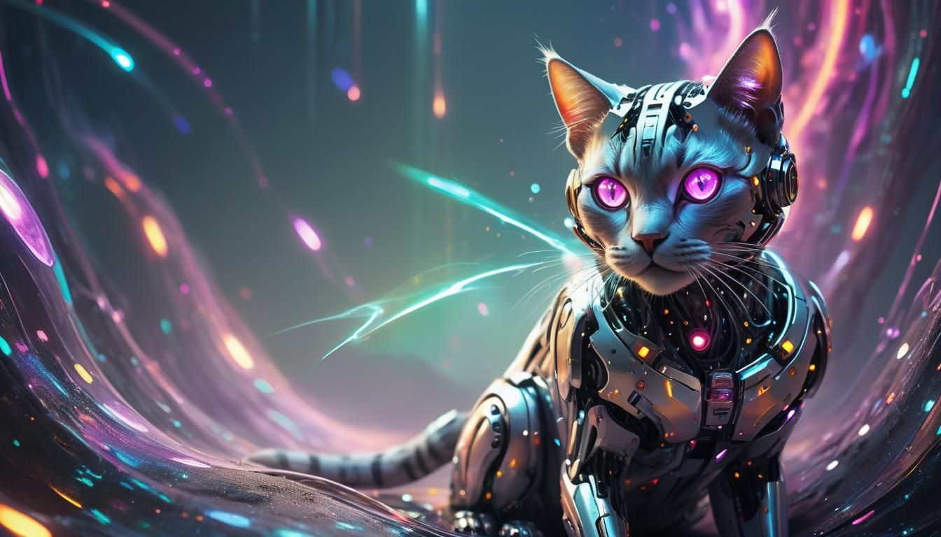 robotic cat with cyber laser eyes