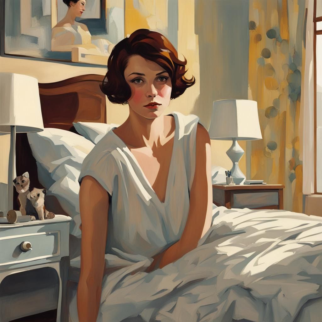 Art Deco Woman in Bedroom Interior