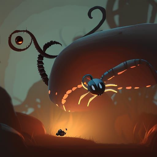 Treasure Hunting Centipede Character in Hollow Knight Style