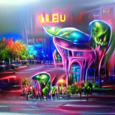 Futuristic Alien University in Neon Impressionism