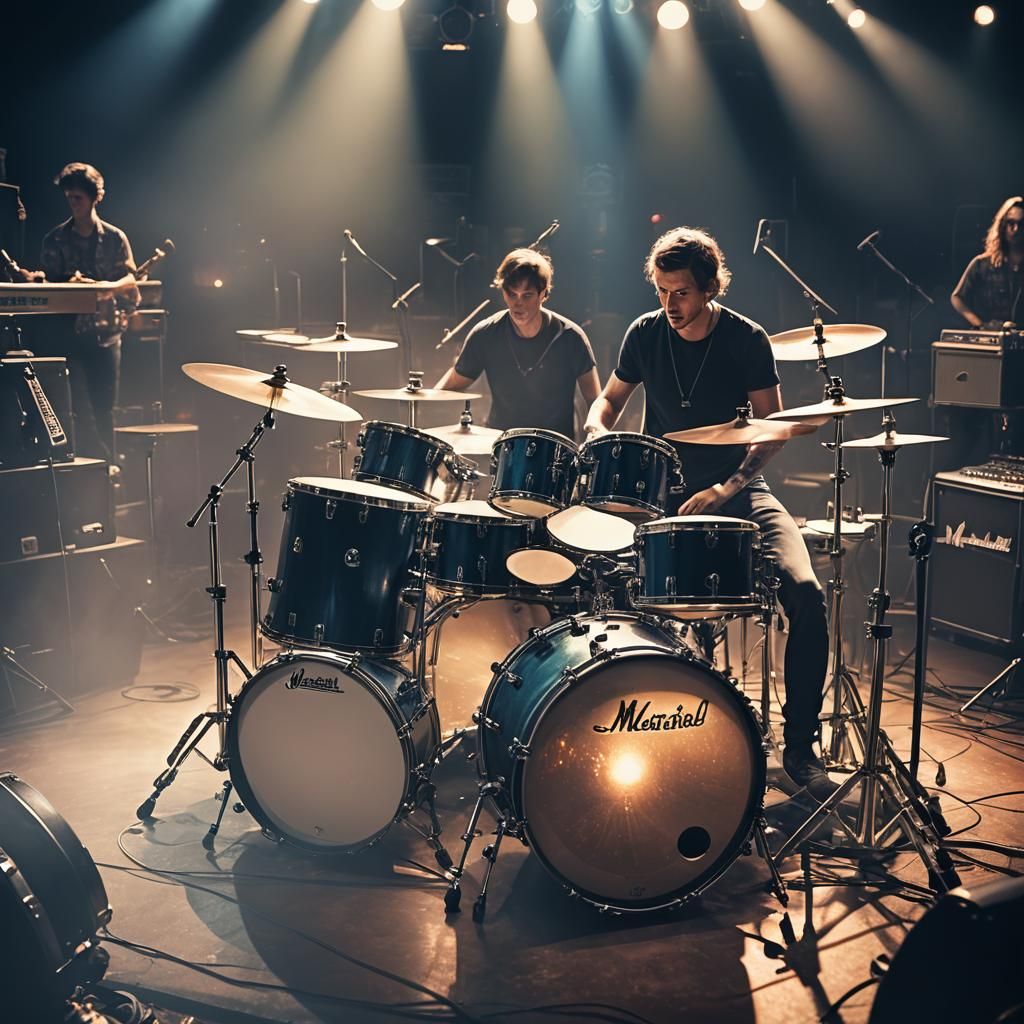Rock Drummer on Stage with Spotlights
