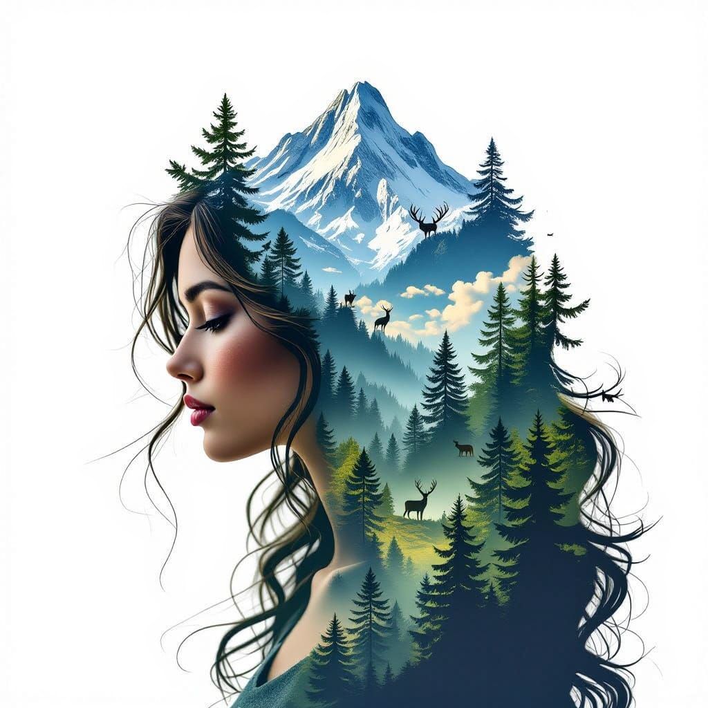 Surreal Digital Art Portrait of a Mystical Mountain Goddess