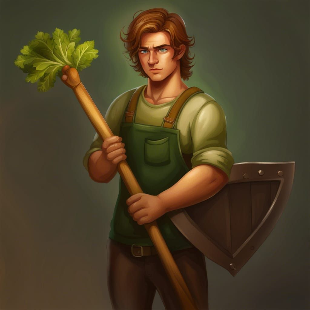 Farmer with Vegetable Shield and Farming Tool