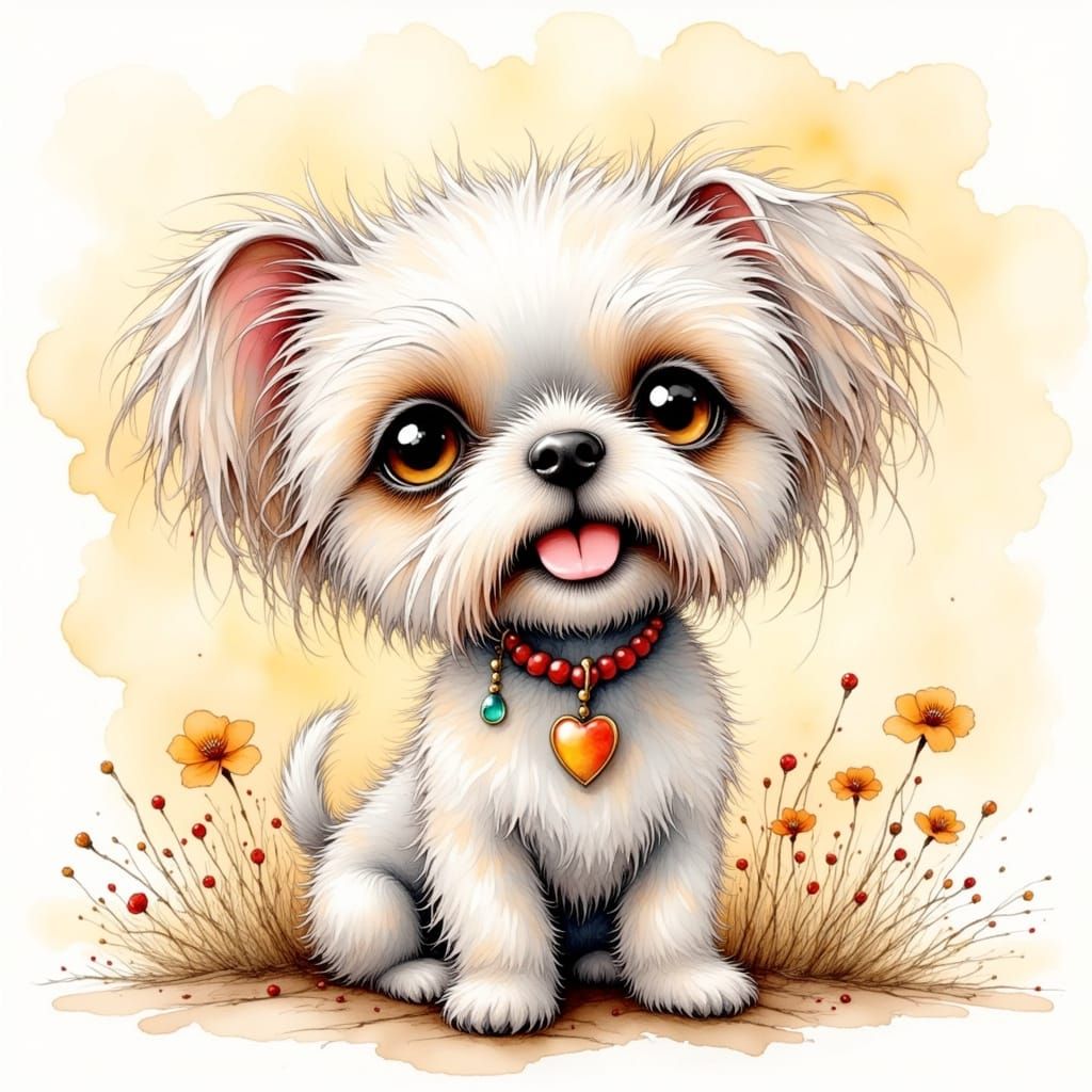 Chinese Crested Dog as Watercolour Illustration
