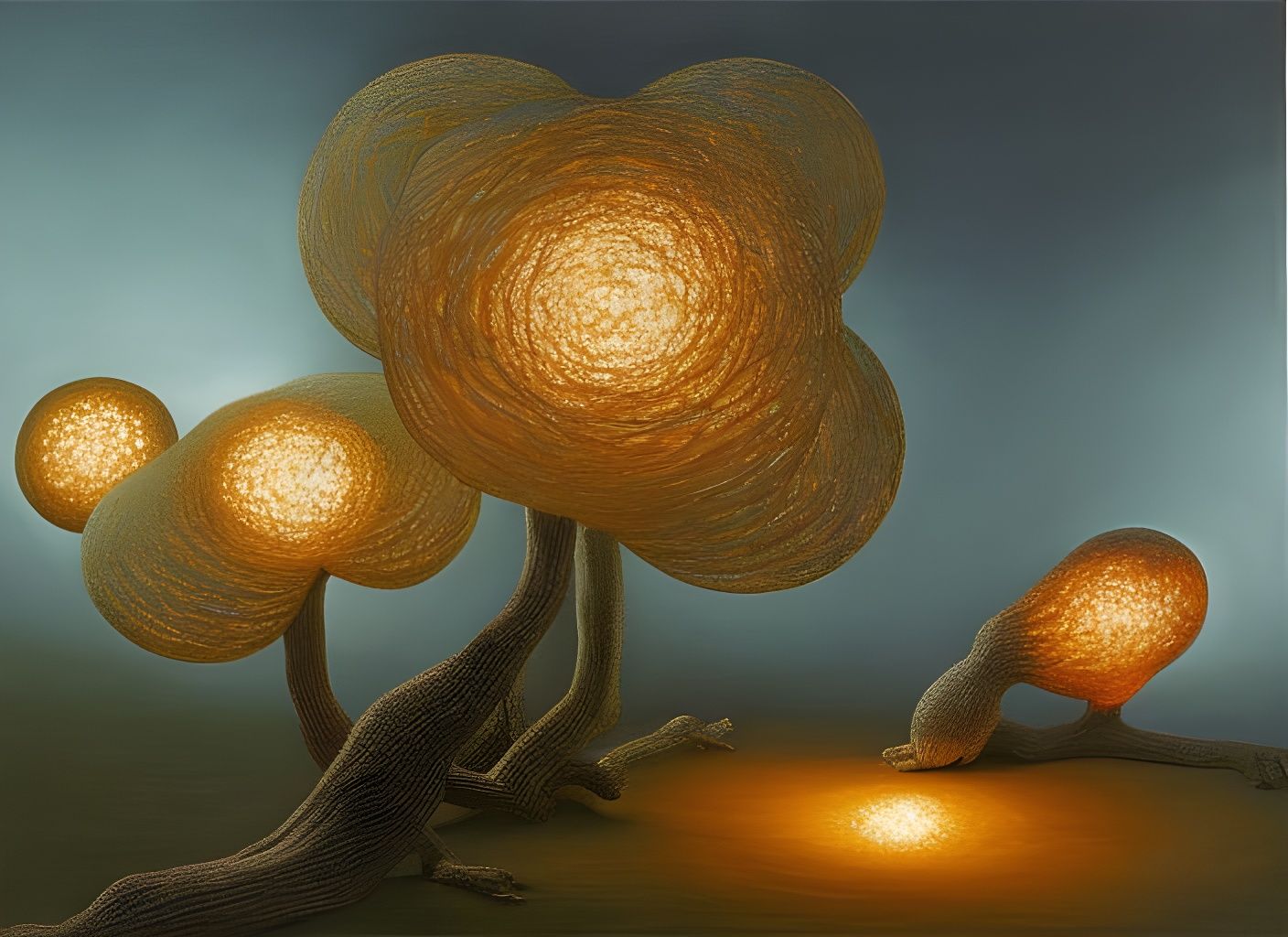 Golden Fantasy Garden in 3D Stumpwork Style