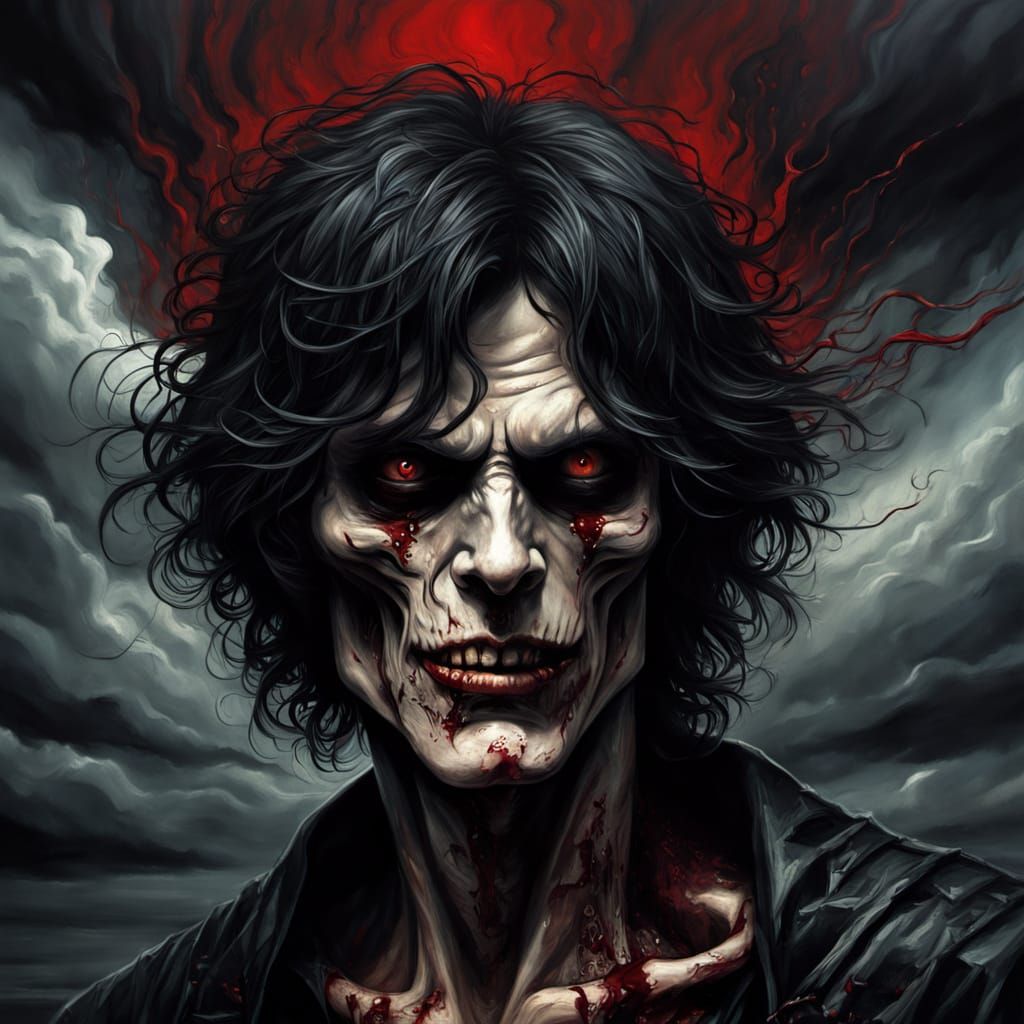 Dark Fantasy Portrait with Red Eyes in Gothic Horror Style