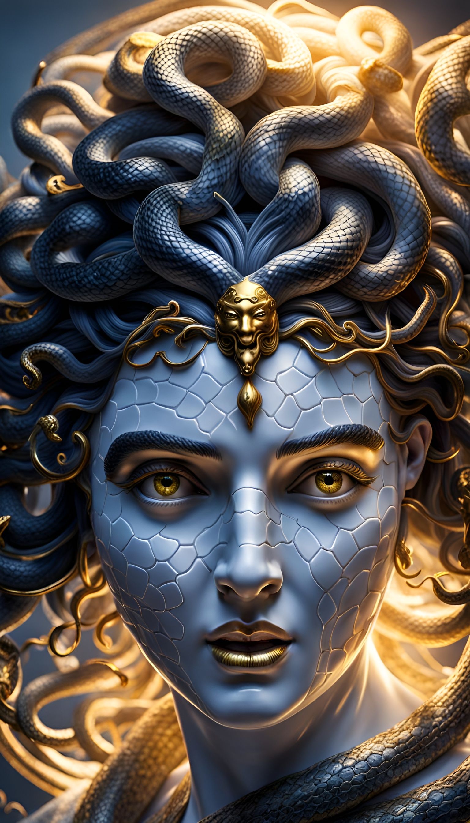 Porcelain Medusa with Golden Snakes in Ancient Greece