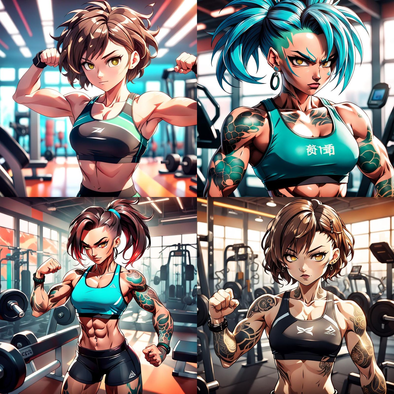 Anime Girl Flexing Her Muscles at the Gym
