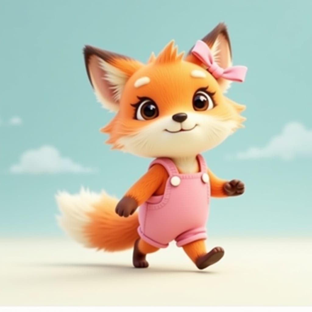 Whimsical Fox Girl in Baby Pink Outfits and Floral Backgroun...