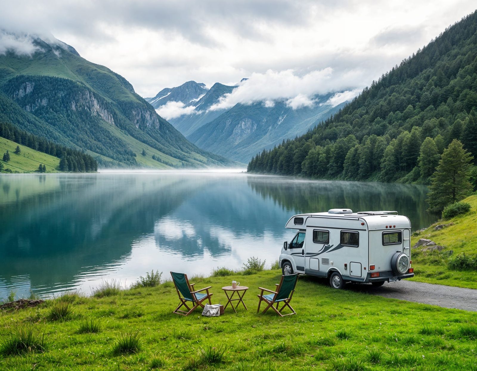 Peaceful Mountain Lake Retreat with Camper Van