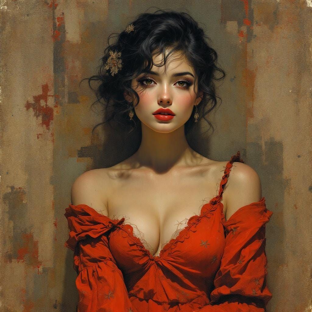 Japanese Pin-Up in Alphonse Mucha Style