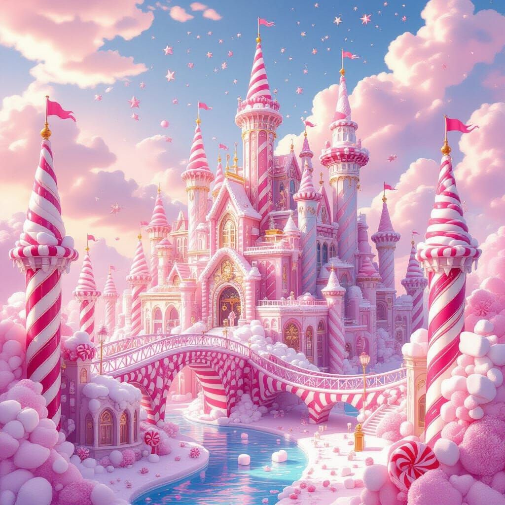Fantastical Candy City with Peppermint Spires and Licorice B...
