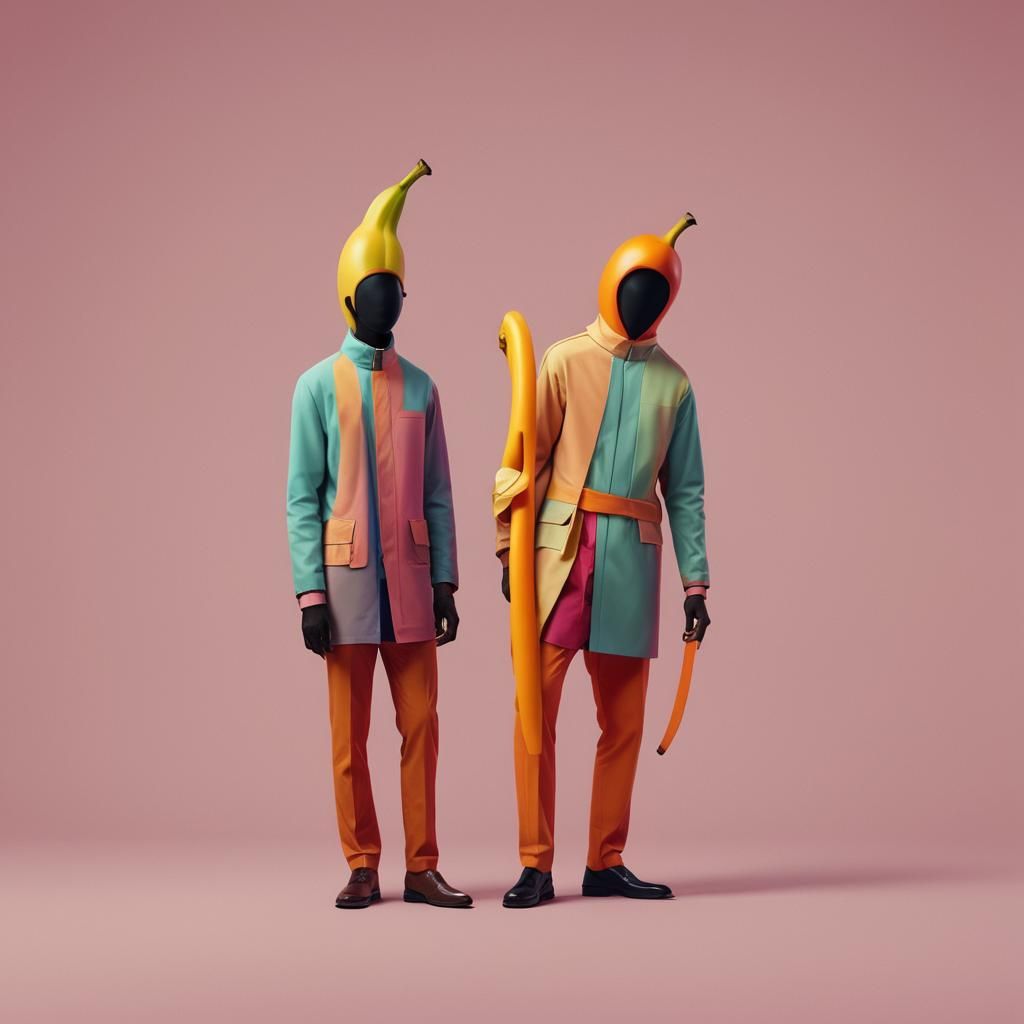 Cartoonish Banana and Orange Men in Digital Art