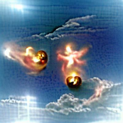 angels in heaven of god with fire balls and god and love jes...