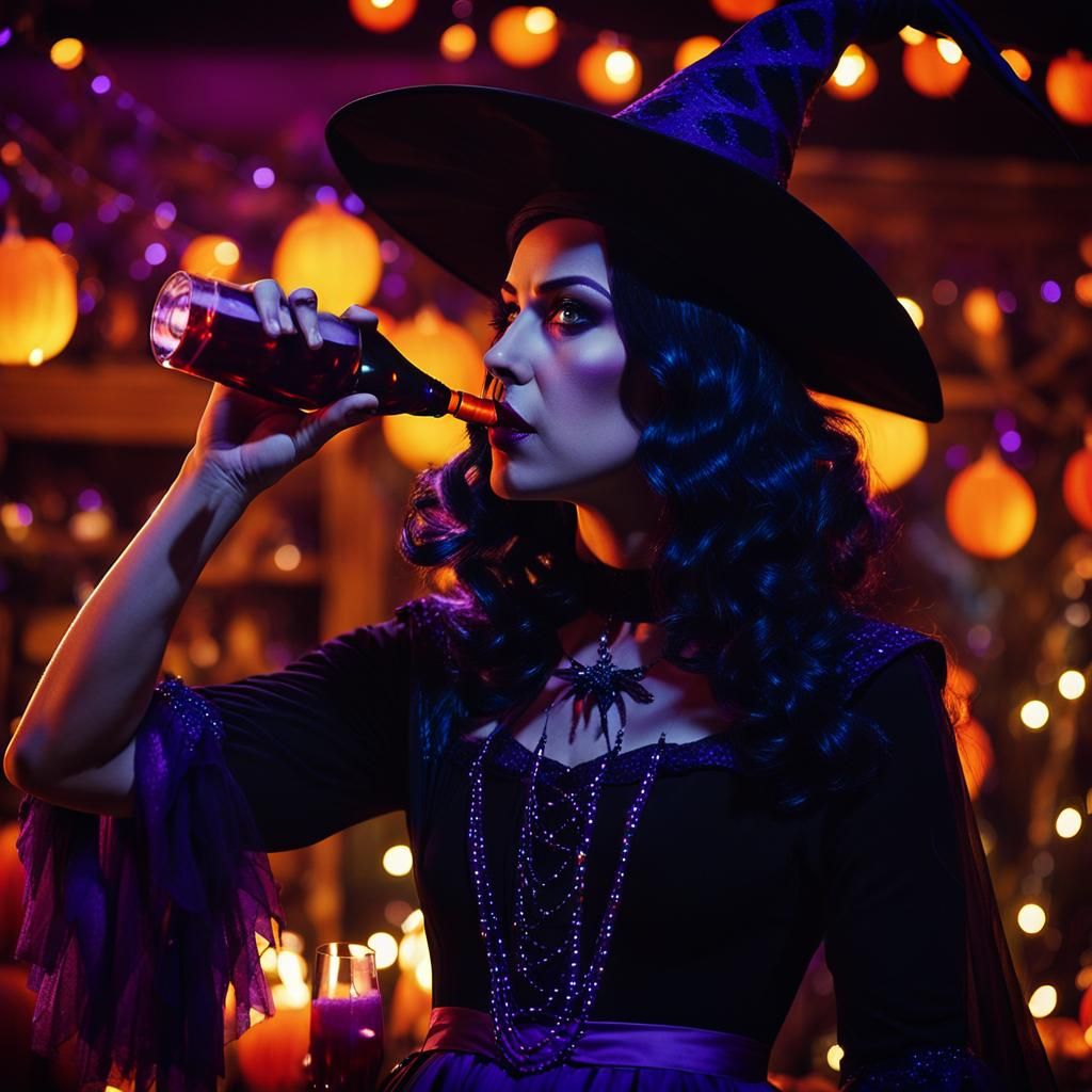 Witch at Halloween Party in Cinematic Style