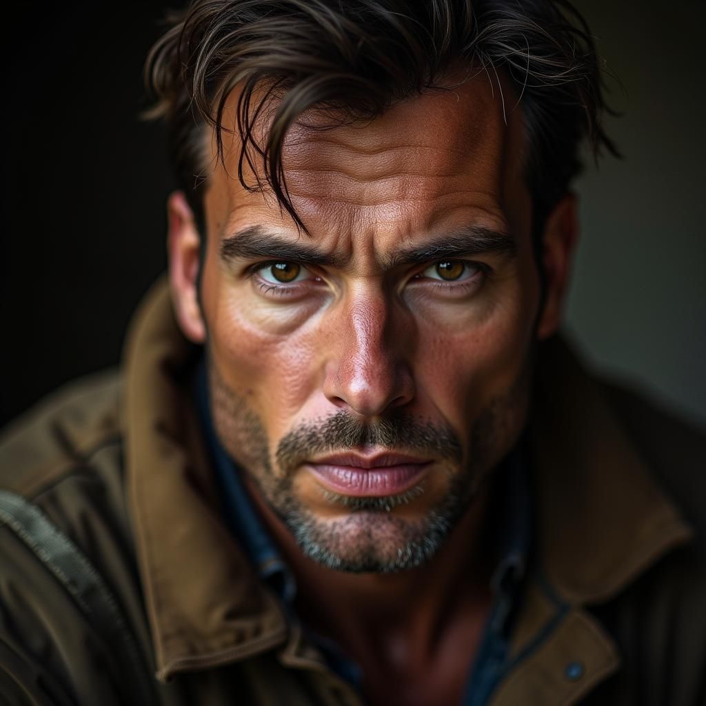 Intense Portrait of Muscular Russian Man