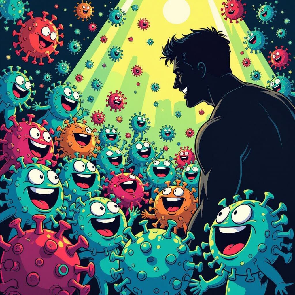 Comic Art of Laughing Microbes Mocking Human