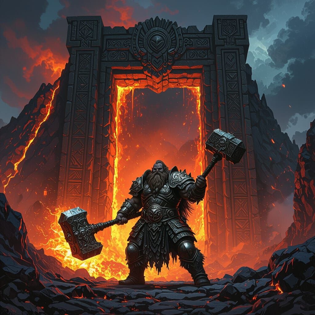 Dwarven Warrior Guarding Mountain Gateway
