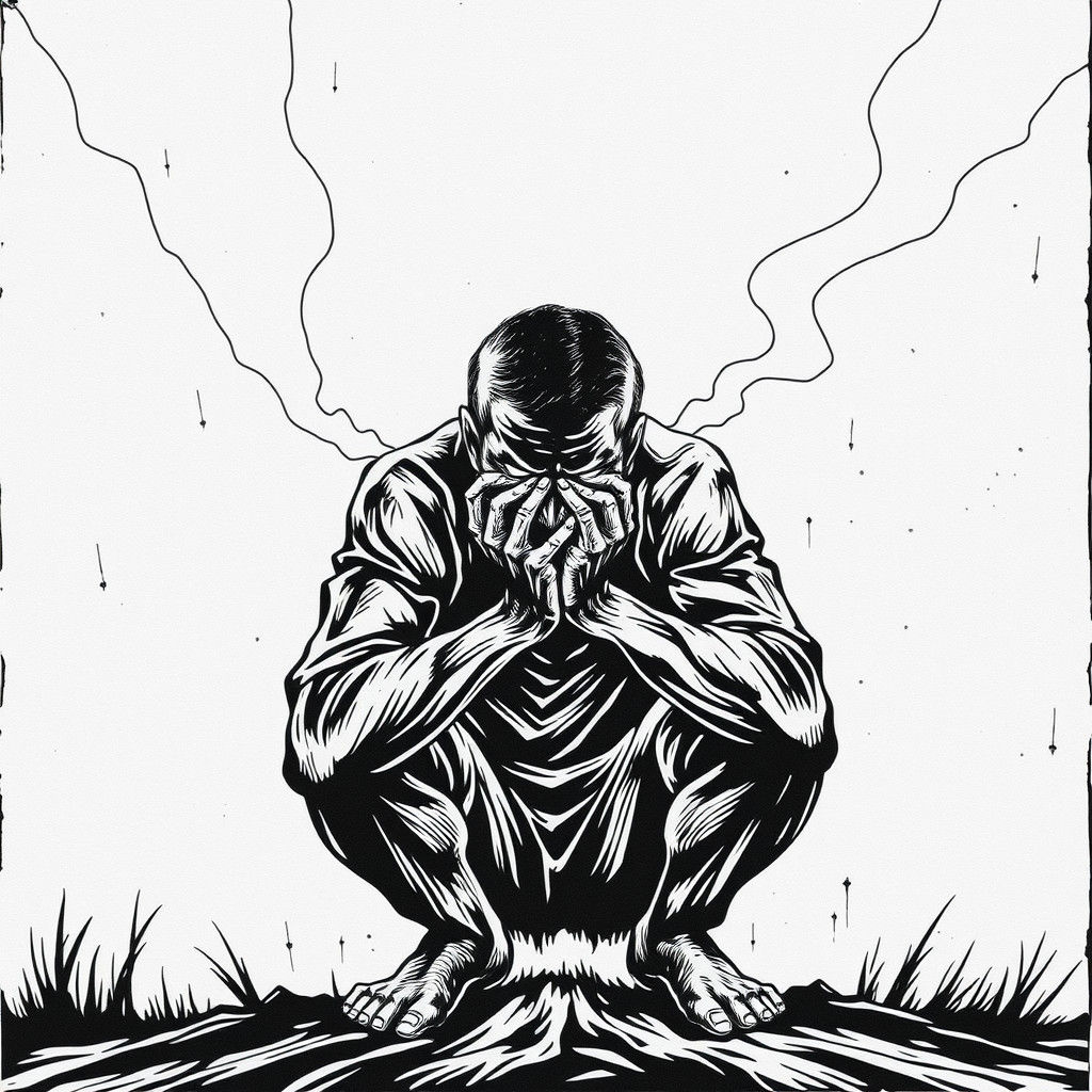 Woodcut Style Image of Crippling Depression