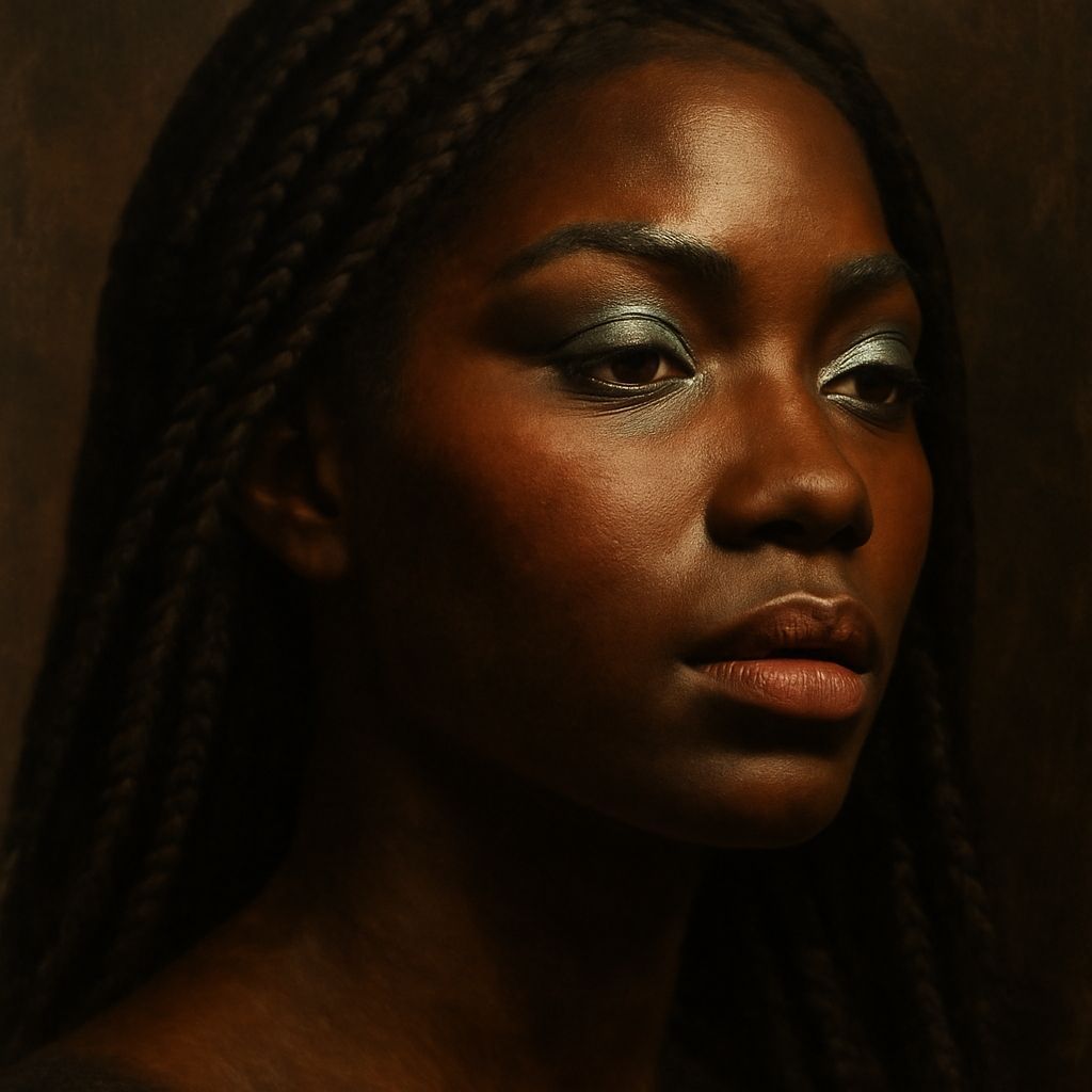 Sultry Black Woman in Oil Painting with Box Braids