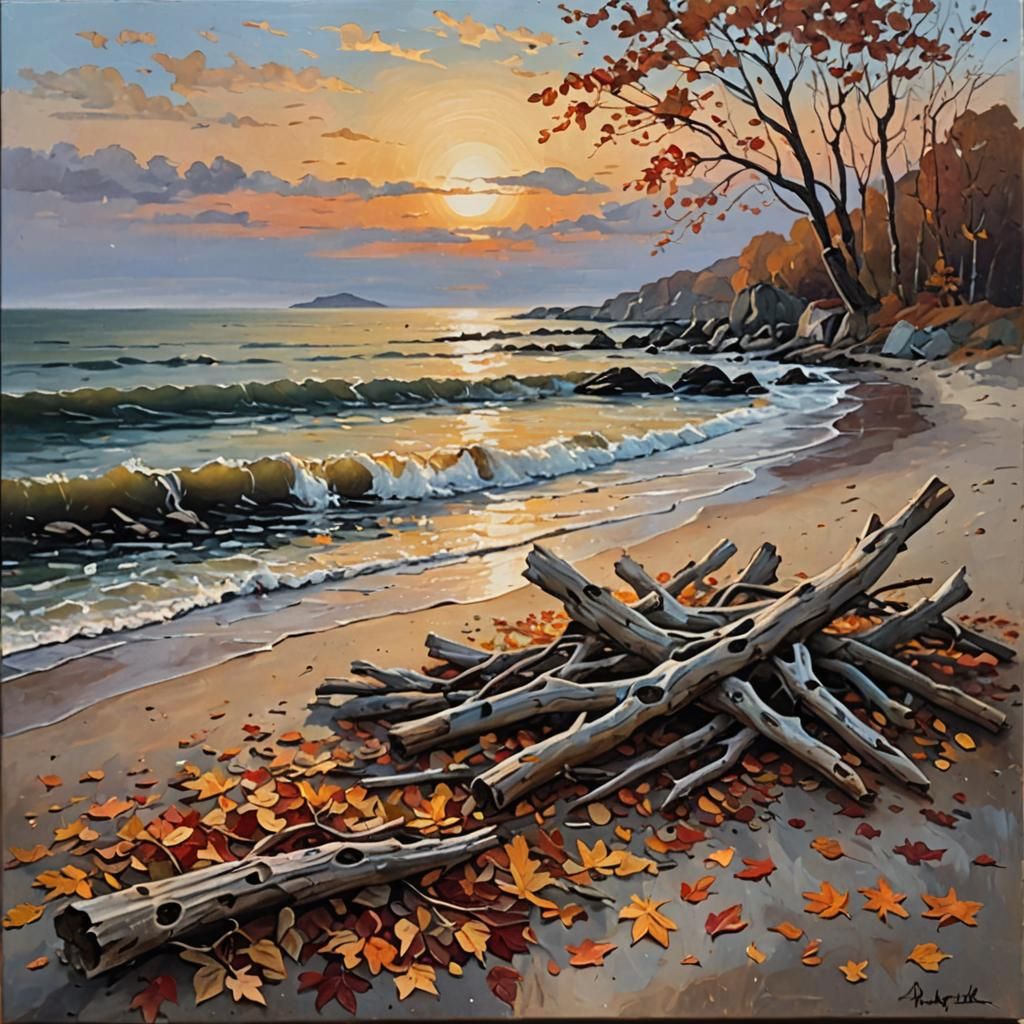 Tranquil Autumn Evening Seascape in Romanticism Style