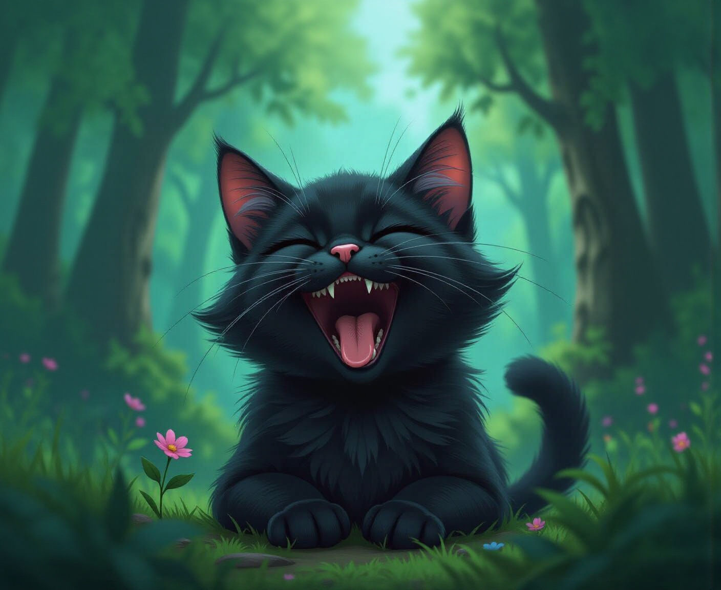 Black Cat Illustration in Arcane Art Style