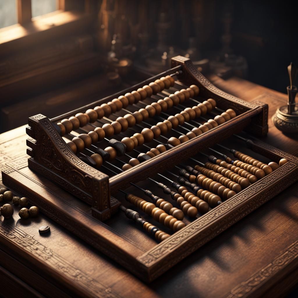 Ancient Abacus on Worn Desk: Fantasy Concept Art