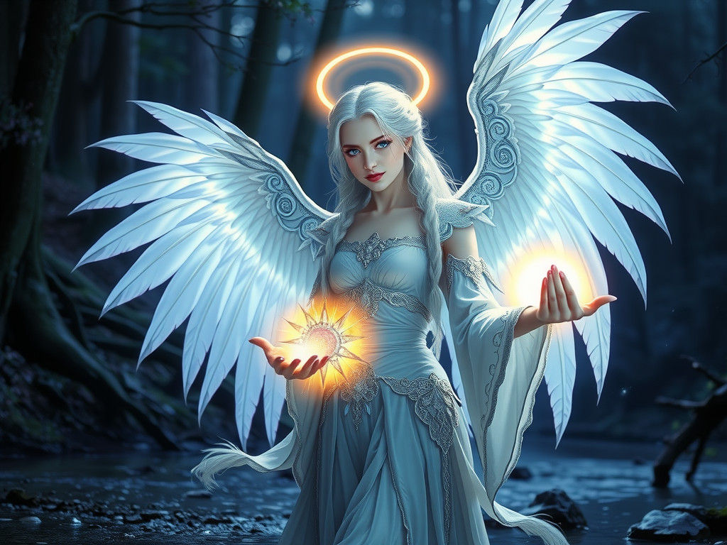 Radiant Angel Dancing in Forest Stream, Fantasy Art
