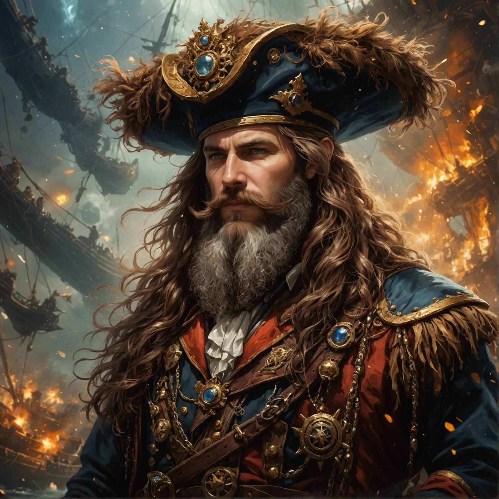 Epic Long-Bearded Ships Captain in Crystal Style