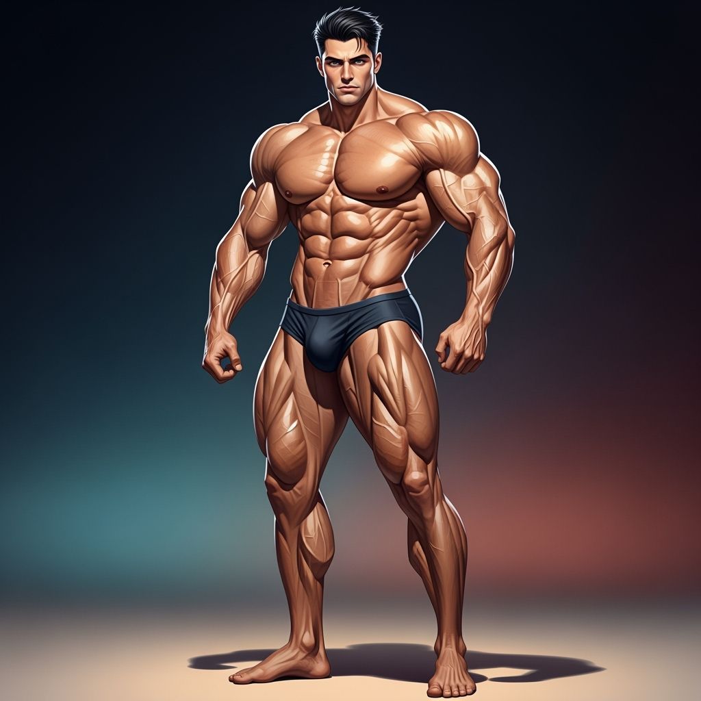 Hyperrealistic Muscular Man in Speedo with Striated Back