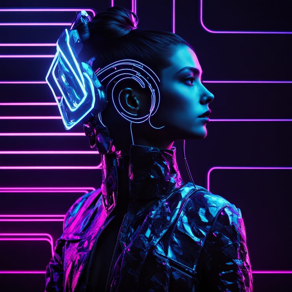 Goth Fashion Model Basks in Electric Blue Neon Glow