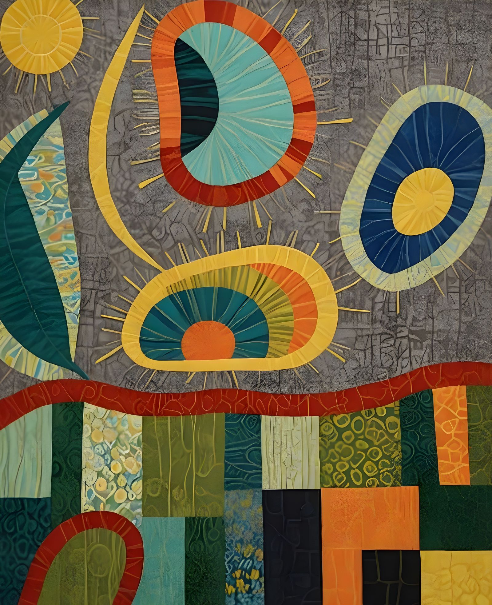 Abstract Textile Art in Vibrant Colors