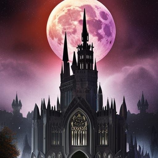 Mysterious Gothic Castle Under a Full Moon
