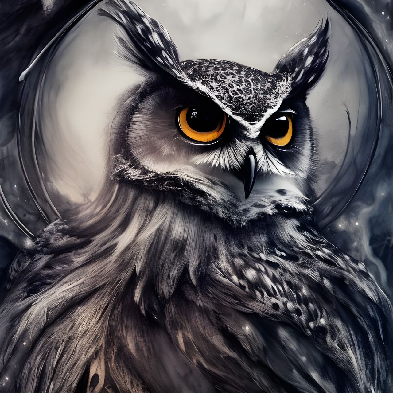 Owl Portrait in Flowing Black Ink