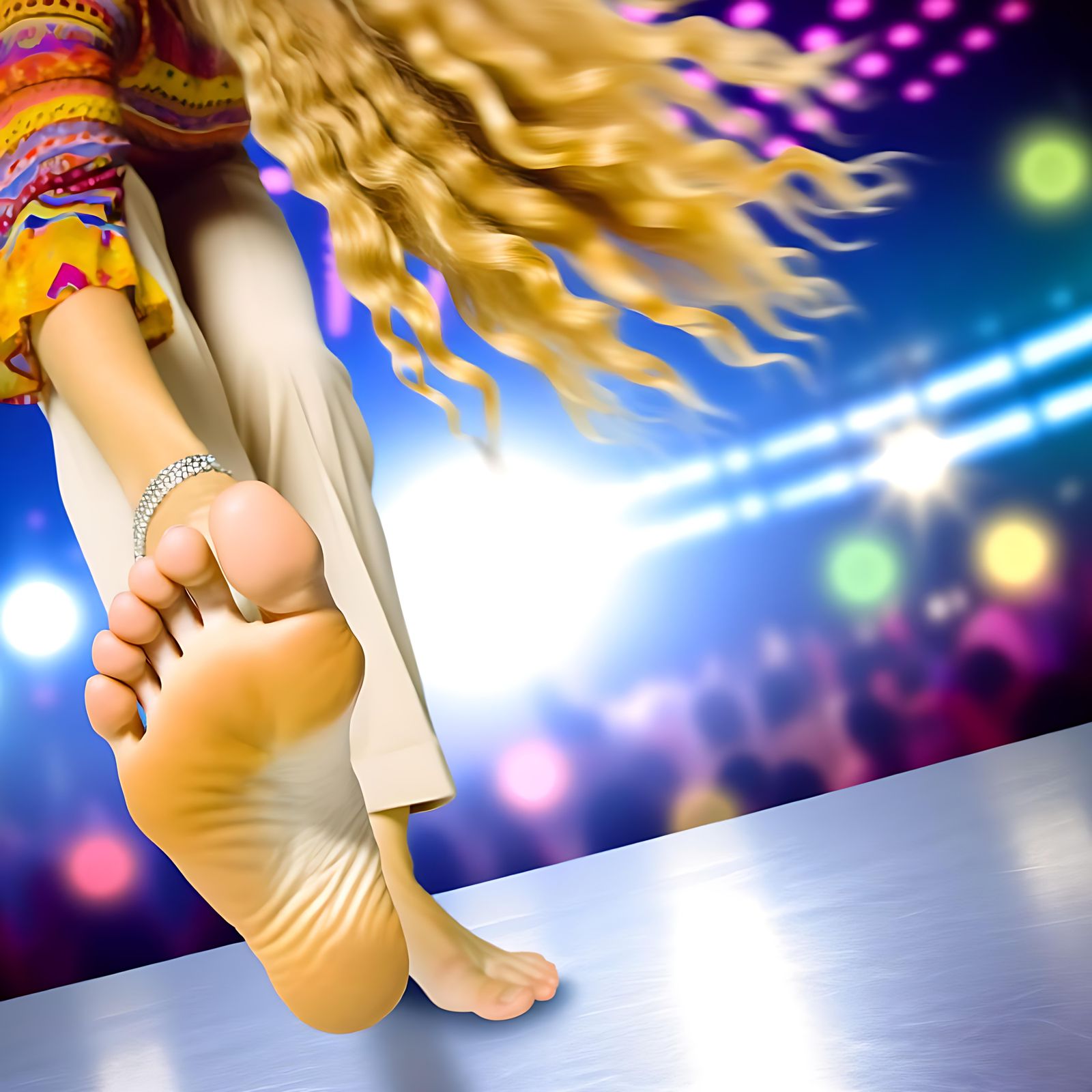 Bare Feet Dance Self-Portrait in Nightclub