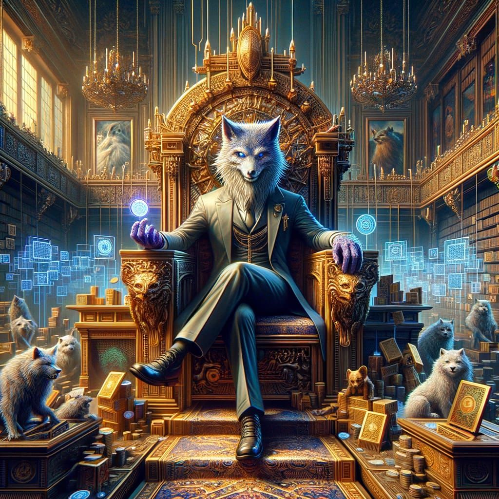 Snoo Mascot on Throne Amidst Crypto Coins