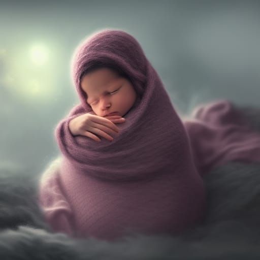 Newborn Baby in Blankets: Detailed Matte Painting