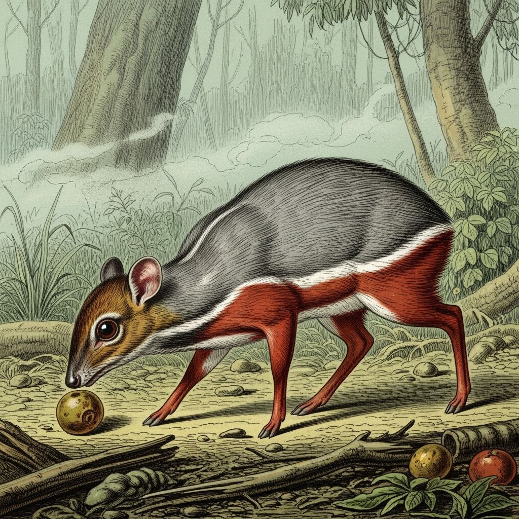 Victorian Illustration of Silver-Backed Chevrotain Foraging