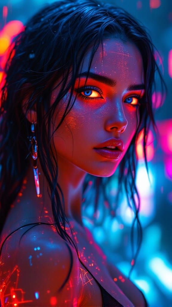 Cyberpunk Goddess in Neon Dreamscape