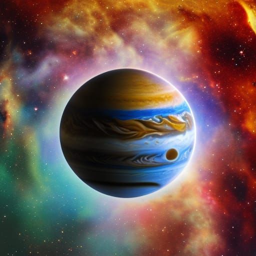 Jupiter with Gravitational Rings in Hyperrealistic Style