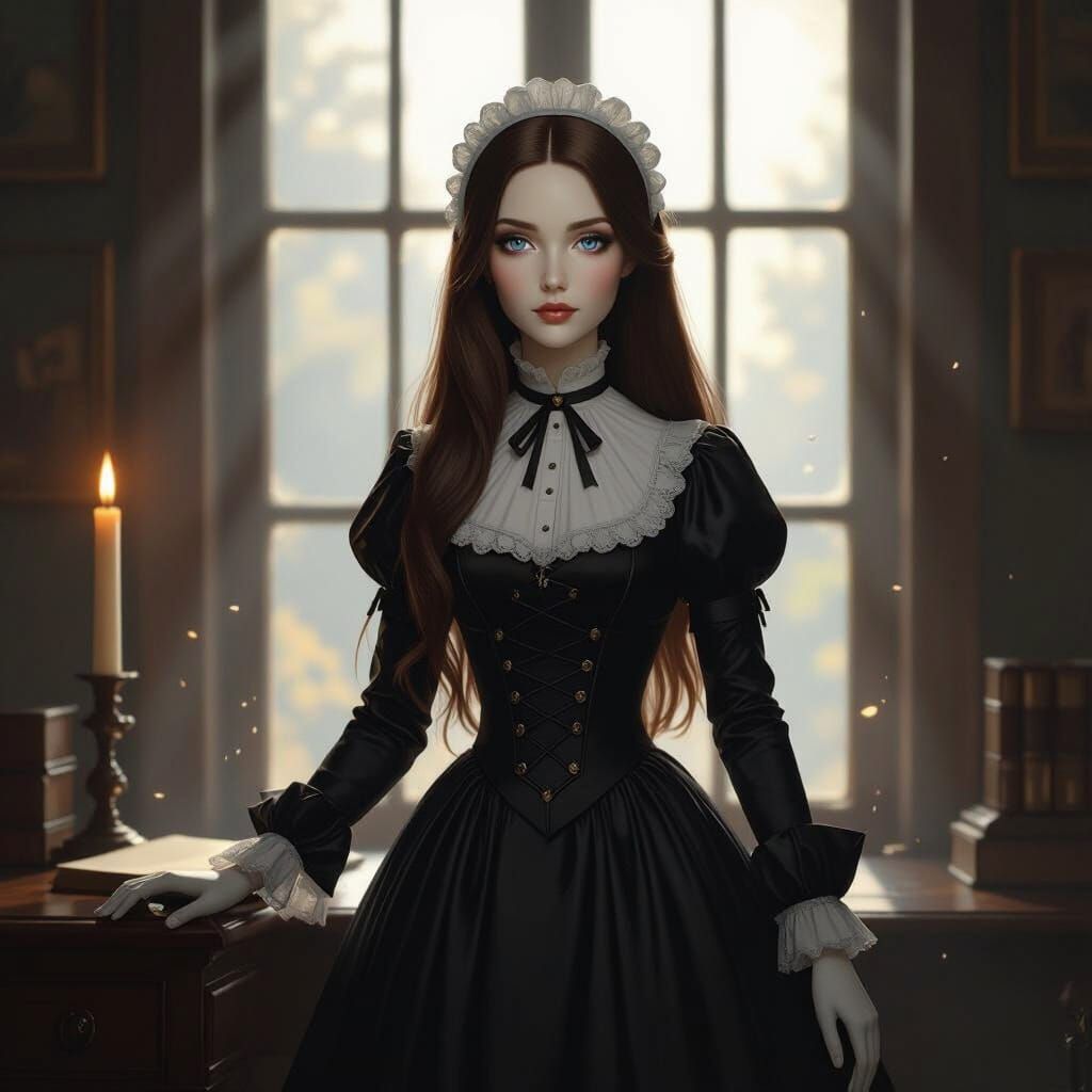 Porcelain Doll Warforged Maid in Antique Study