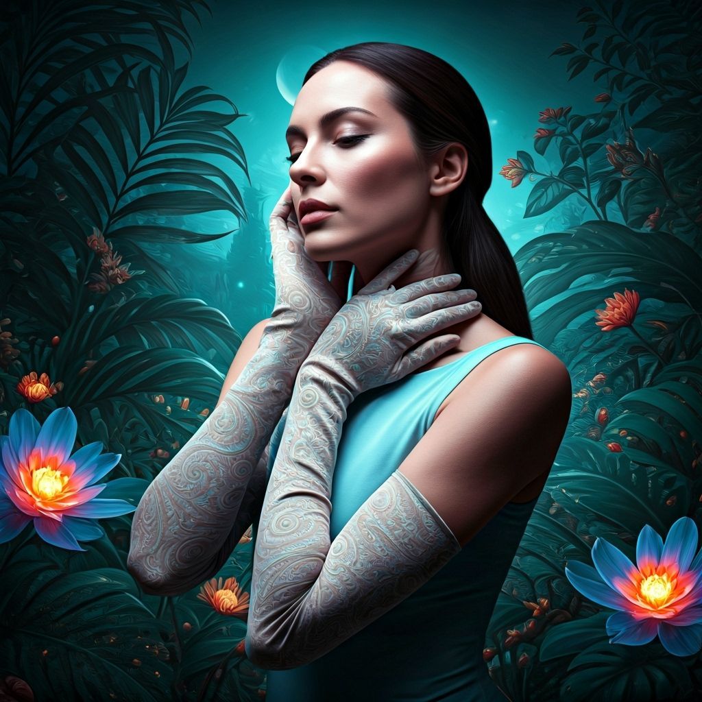 Mystical Moonlit Garden Portrait with Elegant Gloves