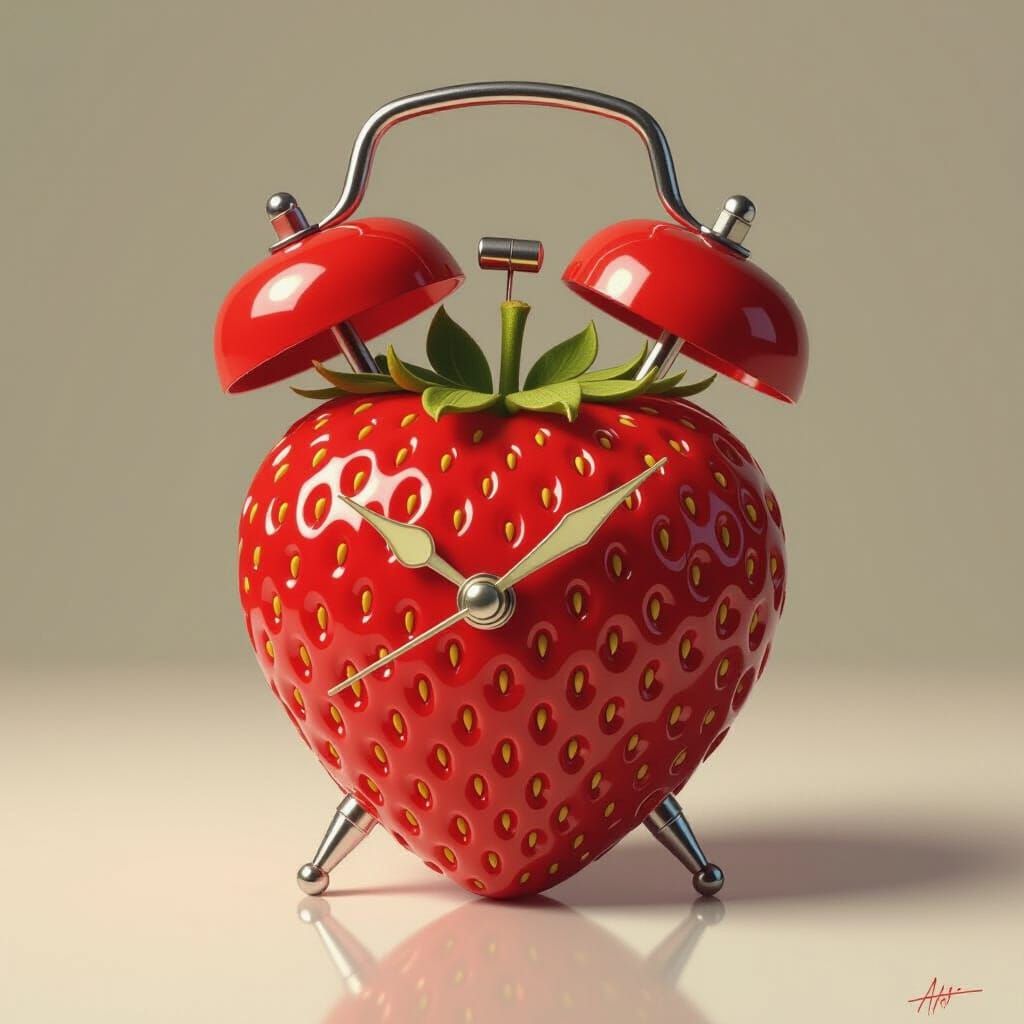Hyperrealistic Strawberry Alarm Clock Digital Painting