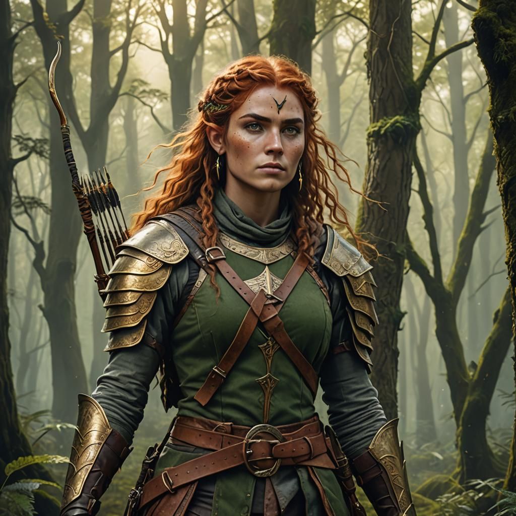 Half-Elf Ranger in Misty Forest: Fantasy Realism