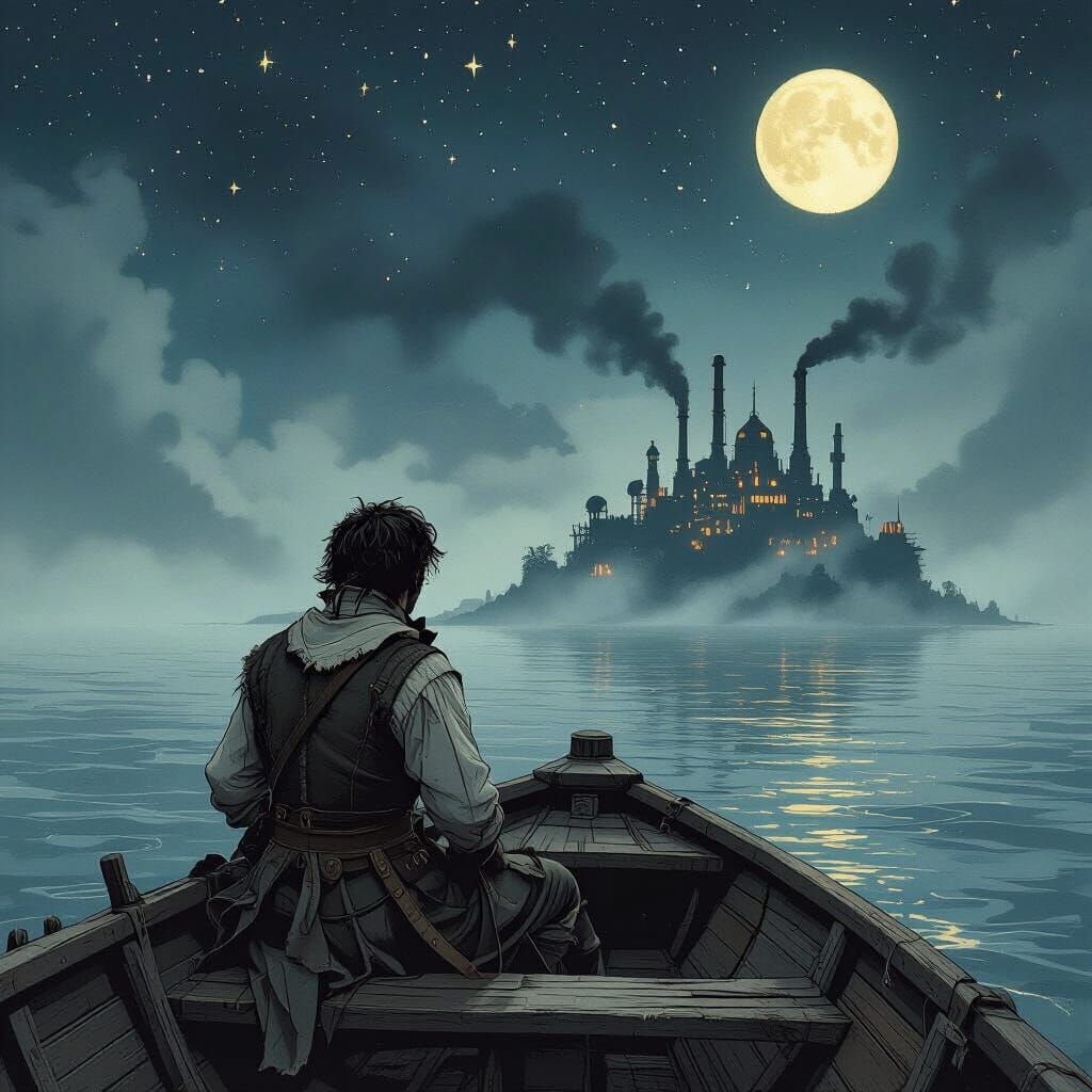 Castaway Views Dieselpunk Island at Night