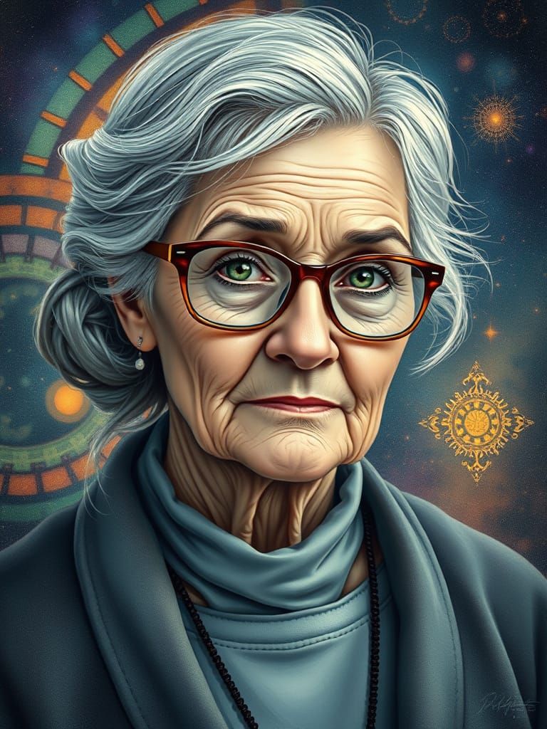 Holographic Astral Grandmother in Vibrant Mystical Style