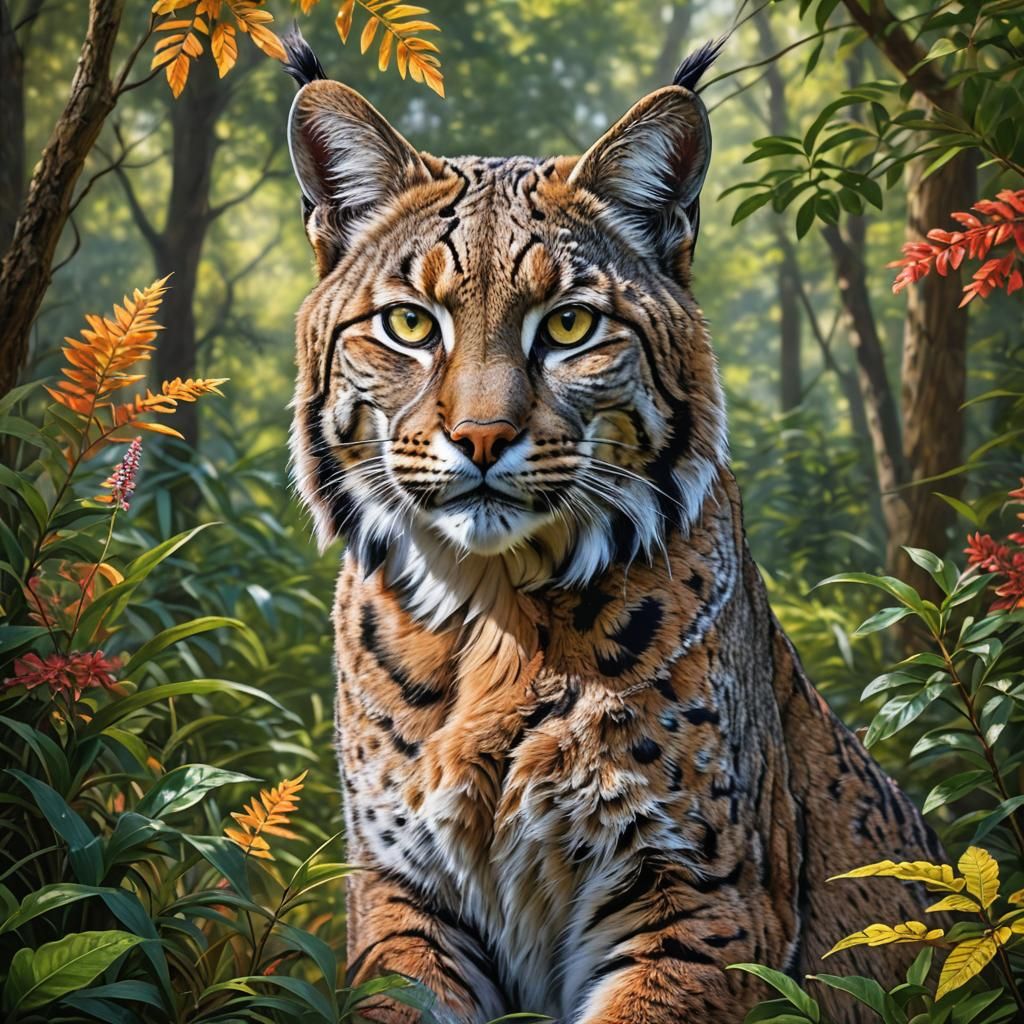 Bobcat in Spring Forest, Hyper-Realistic Textures