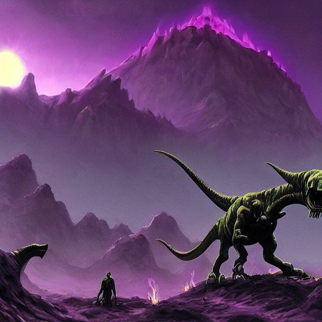 Alien Dinosaurs Roam a Surrealist Village